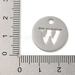 変色しない304ステンレススチールペンダント  ステンレス鋼色  アルファベット付きフラットラウンド  文字W  19x1.2mm  穴：2.5mm&nbsp;STAS-F233-M-P01-A-W