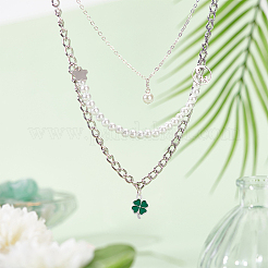 ラックメッキ合金エナメルペンダント70個。  カドミウムフリー＆ニッケルフリー＆鉛フリー  クローバー  グリーン  19x13x1.5mm  穴：1.6mm&nbsp;ENAM-DC0001-65
