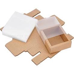 クラフト紙のアクセサリー箱  PVCと  バリーウッド  展開：33x31x0.05cm  箱の内寸：10.6x8.6x4cm&nbsp;CON-WH0068-65E