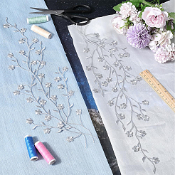 綿刺繍装飾アクセサリー6個  アップリケ  花  銀  450~470x1mm&nbsp;AJEW-GF0014-16B
