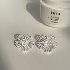 女性用合金スタッドピアス  中空の花  銀  26x26mm&nbsp;WG09375-02
