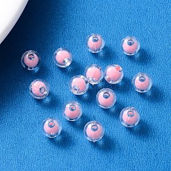 透明なアクリルビーズ  二層ビーズ  ラウンド  ピンク  8x7.5mm  穴：2mm  約561個/165g&nbsp;LS-TACR-S135-002E