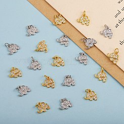 20個真鍮マイクロパヴェキュービックジルコニアチャーム  象  透明  ミックスカラー  10x11x2mm  穴：3mm  10個/カラー&nbsp;KK-SZ0004-77