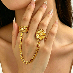 Ethnic Style Hollow Flower Asymmetric Double Rings Open Cuff Rings&nbsp;EG2669