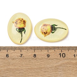 クリア樹脂カボション  バラの花を持つオーバル  きいろ  25x18x6.5mm&nbsp;RESI-K033-11B