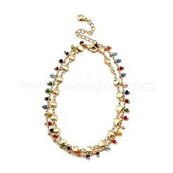 Bohemian Brass & Colorful Glass Seed Beads Double Layer Anklets&nbsp;AJEW-Z046-04G