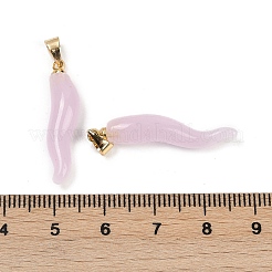 真鍮のペンダントが付いた手作りのランプワーク  豊穣の角のチャーム  パールピンク  26.5x6.5x6.5mm  穴：5x3.5mm&nbsp;KK-Q095-02B-08