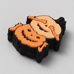 ハロウィーンをテーマにした食品グレードの環境に優しいシリコーン焦点ビーズ  カボチャ  28x22x8mm  穴：2mm&nbsp;LS-SIL-CJC0012-04C