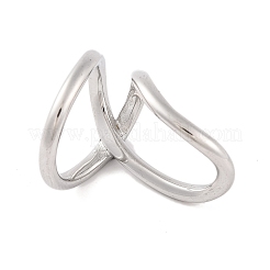 変色しない304ステンレススチール製クロスオープンカフ指輪、男女兼用  ステンレス鋼色  usサイズ7（17.3mm）&nbsp;RJEW-S414-09B-P
