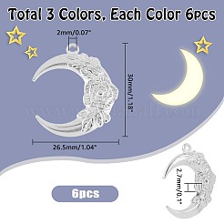 18個3色304ステンレスペンダント  バラの月  ミックスカラー  30x26.5x2.7mm  穴：2mm  6個/カラー&nbsp;STAS-DC0011-74