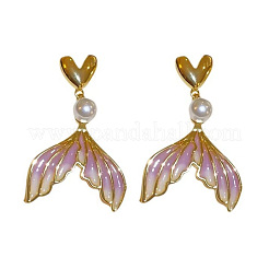 Fishtail Alloy Plastic Pearl Dangle Stud Earrings&nbsp;FS-WG851AA-01