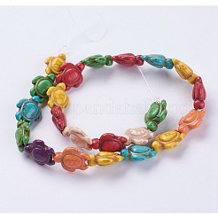 合成ターコイズビーズ連売り  カメ  染め  カラフル  18.5x15x8mm  穴：1.5mm  約22個/連  約14~14.5インチ&nbsp;G-E456-35C-15x18mm
