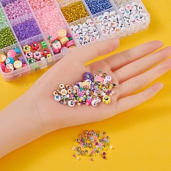 DIYシードビーズブレスレット作成キット  ガラスシードビーズ入り  ポリマークレイ＆ccbプラスチック＆アクリルビーズ  伸縮性のある糸  ミックスカラー  ビーズ：5000個/箱&nbsp;DIY-YW0005-51
