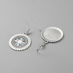 女性用合金エナメルダングルイヤリング  花  ホワイト  47x26mm&nbsp;EJEW-TAC0017-14AS-02