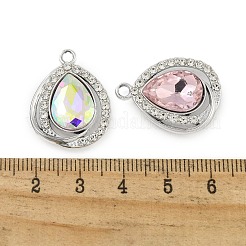 ガラスチャーム  合金ラインストーンパーツ  UVメッキ  ティアドロップ  プラチナ  25x18.5x5.5mm  穴：2.3mm&nbsp;PALLOY-P308-30P