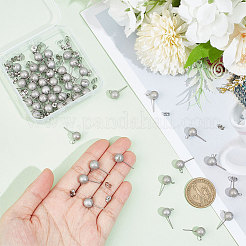 304ステンレススチールスタッドピアス金具50個  ボール スタッド イヤリング ファインディング ポスト、イヤー ナットと水平ループ付き  テクスチャ  ラウンド  ステンレス鋼色  12x8mm  穴：2.7mm  ピン：0.7mm&nbsp;STAS-UN0044-57