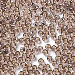 ガラスシードビーズ  銀並ぶ  丸い穴  ラウンド  ロージーブラウン  4x3mm  穴：1.2mm  6429個/ポンド&nbsp;SEED-H002-C-A045