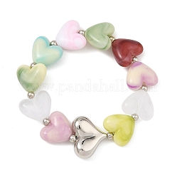 Acrylic Heart Beaded Stretch Bracelets for Kid&nbsp;BJEW-JB14277
