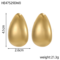 304ステンレススチールスタッドピアス  ティアドロップ  イオンプレーティング（ip）  14KGP本金メッキ  41x26mm&nbsp;STAS-OY010-63G