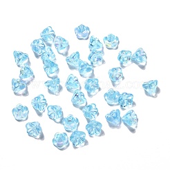 透明なチェコのガラスビーズ  花  ABカラーメッキ  ライトスカイブルー  6.5x5mm  穴：0.8mm  約357~363個/袋&nbsp;GLAA-G070-05B-08