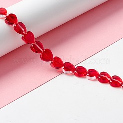 透明なガラスビーズ連  ハート  レッド  9.5~10x10x3.5~4.5mm  穴：0.8~1mm  約35個/連  13.15~13.31インチ（33.4~33.8cm）&nbsp;GLAA-F112-03I