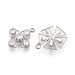 キュービックジルコニアペンダント付き真鍮  混合図形  プラチナ  透明  16~24x14~20x4~6.5mm  穴：2.2~2.4mm&nbsp;KK-T072-58P