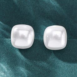 女性用スクエア真鍮＆プラスチックスタッドピアス  カドミウムフリー＆鉛フリー  長持ちメッキ  ラックめっき  18KGP本金メッキ  ホワイト  14x14.5mm&nbsp;EJEW-G425-01G-02