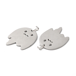 変色しないハロウィーン 304 ステンレススチールペンダント  ゴーストチャーム  ステンレス鋼色  30x24.5x1.5mm  穴：6.5x3.5mm&nbsp;STAS-R122-15P