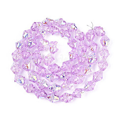 電気メッキ透明ガラスビーズ連売り  花  ABカラーメッキ  スミレ  11~12x8mm  穴：1.2mm  約101~102個/連  29.92インチ（76cm）&nbsp;EGLA-N020-03F