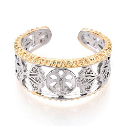 Hollow Leaf Brass Cuff Ring Settings&nbsp;KK-T076-72P