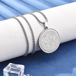 女性用ステンレススチールラインストーンペンダントネックレス201個  フラットラウンド  ステンレス鋼色  23.35インチ（59.3cm）  ペンダント：37.8x34.8mm。&nbsp;NJEW-U021-01P