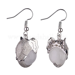 Natural Quartz Crystal Elephant Head Dangle Earrings&nbsp;EJEW-A092-07P-14