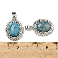 天然アパタイトの楕円形ペンダント  ラックメッキ真鍮宝石チャーム  プラチナ  27.5x19.5x8mm  穴：5x4mm&nbsp;G-B079-02P-06
