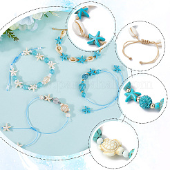 4Pcs 4 Style Turtle & Starfish & Round Synthetic Green Turquoise Braided Beaded Bracelets Sets&nbsp;BJEW-SC0001-43