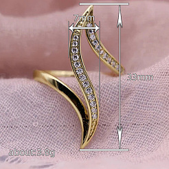 真鍮製マイクロペーブクリアキュービックジルコニアフィンガー指輪  波  ゴールドカラー  usサイズ7（17.3mm）&nbsp;FS-WG577CE-02