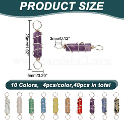 40Pcs 10 Styles Natural Mixed Gemstone Copper Wire Wrapped Column Connector Charms&nbsp;PALLOY-HY00040