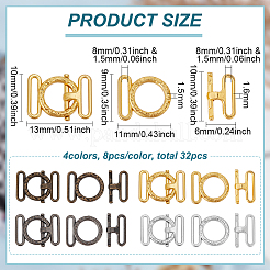 32色合金バックル4個  人形作り用  ミックスカラー  リング：11x9x1.5mm  バー：10x6x1.6mm  穴：8x1.5mm  8個/カラー&nbsp;DIY-FG0005-99