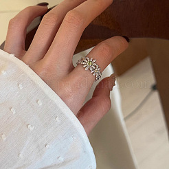 Alloy Rhinestone Flower Cuff Open Rings for Women&nbsp;WG6663D-01