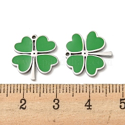 304ステンレススチールエナメルチャーム  クローバーチャーム  ステンレス鋼色  グリーン  14.5x15x1.5mm  穴：1mm&nbsp;STAS-L022-001P