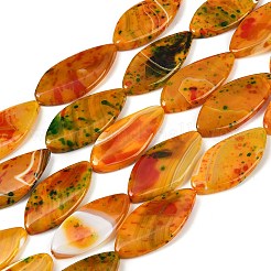 染め加工天然石瑪瑙ビーズ連売り  葉  ダークオレンジ  48~51x23~26x5~7mm  穴：2mm  約7個/連  13.78''（35センチメートル）&nbsp;G-U029-E01