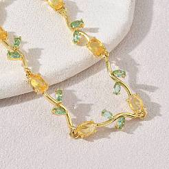 Brass Glass Flower Link Chain Bracelets&nbsp;KK-CBA7DFA-01G-10