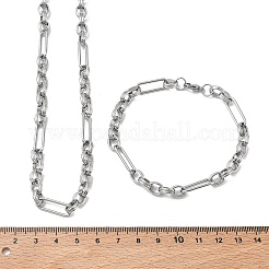 304ステンレススチール製ペーパークリップ＆ローロチェーンネックレス＆ブレスレットセット  ステンレス鋼色  605mm&nbsp;SJEW-D091-02P