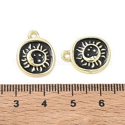 合金エナメルチャーム  月と太陽のチャームが付いた丸い形  長持ちメッキ  ゴールドカラー  18x14x2mm  穴：1.6mm&nbsp;FIND-D044-01G