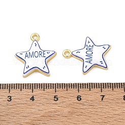プリントブラスペンダント  「愛」という言葉がチャーム的な星  ラックめっき  長持ちメッキ  鉛フリー＆カドミウムフリー  ブルー  18KGP本金メッキ  21.5x18.5x3.5mm  穴：1.7mm&nbsp;KK-CBA42CA-08G-02