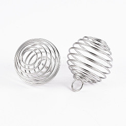 鉄線のペンダント  スパイラルビーズケージペンダント  ラウンド  プラチナ  25~26x20mm  穴：5~6mm&nbsp;X1-IFIN-R231-20mm-P