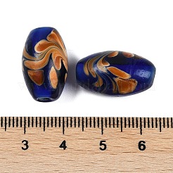 不透明な手作りのランプワーク ビーズ  オーバル  マリンブルー  19~21x12~13mm  穴：2~3mm&nbsp;BLOW-D006-05B