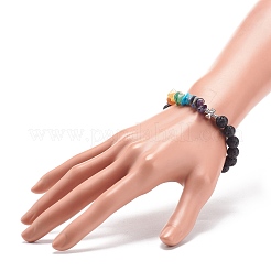 Natural & Synthetic Gemstone Chips Stretch Bracelet with Alloy Cross&nbsp;BJEW-JB08583