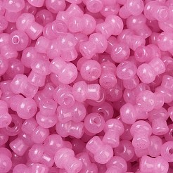 透明な色のガラスシードビーズ  キノコ  ショッキングピンク  5.5x4.5mm  穴：1mm  4150個/ポンド&nbsp;SEED-R001-01F
