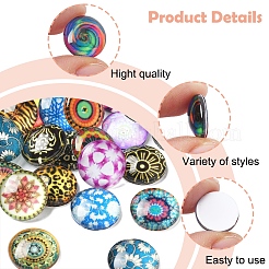 60Pcs Printed Glass Half Round Cabochons&nbsp;GGLA-FS0001-14
