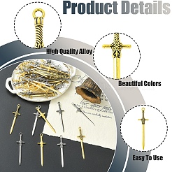 60pcs4スタイルチベットスタイルアロイペンダント  剣のチャーム  ミックスカラー  49.5x12x3mm  穴：1.4mm  15個/カラー&nbsp;FIND-YW0012-79